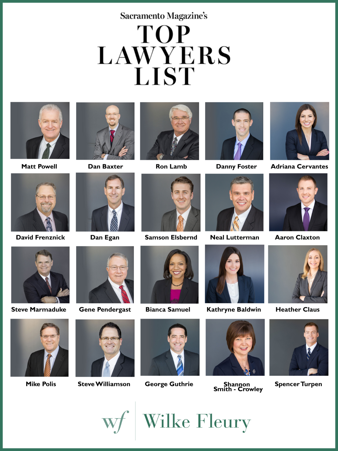 20 Wilke Fleury Attorneys Featured in Sacramento Magazine Top Lawyers